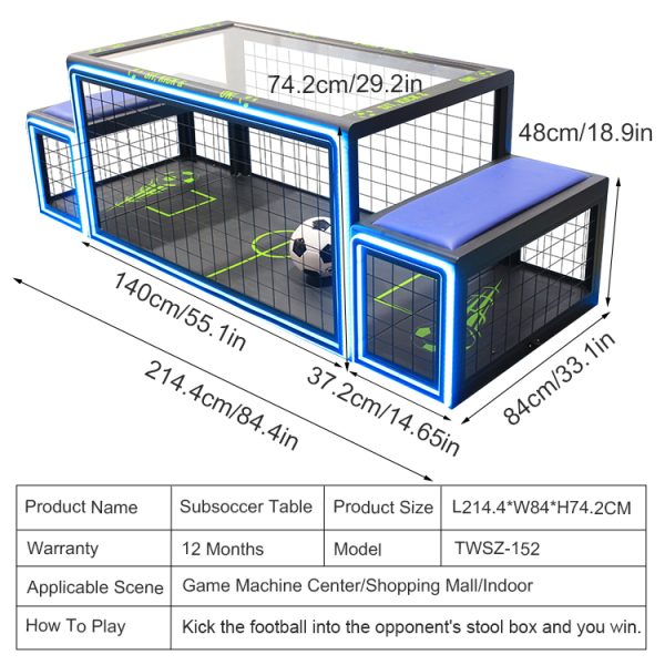 Custom Subsoccer Table with LED lights, designed for entertainment and commercial use.