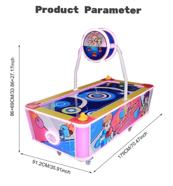 Cartoon-Style Coin Operated Air Hockey Table with LED Lights