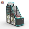 Máquina recreativa de baloncesto con diseño de dibujos animados, equipada con tiras de luces LED azules.
