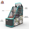 Máquina recreativa de baloncesto con diseño de dibujos animados, equipada con tiras de luces LED azules.