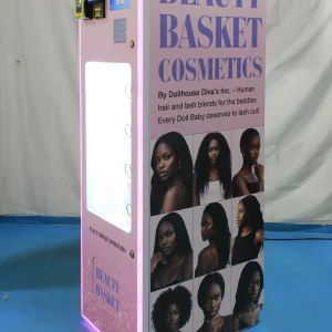 Custom small cosmetics vending machine for snacks, beverages, and cosmetics, featuring 7-inch LCD panel, spring-type dispensing, and customizable branding.