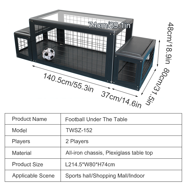A Subsoccer table placed in a modern living room, showing its compact design and ideal dimensions for home entertainment.
