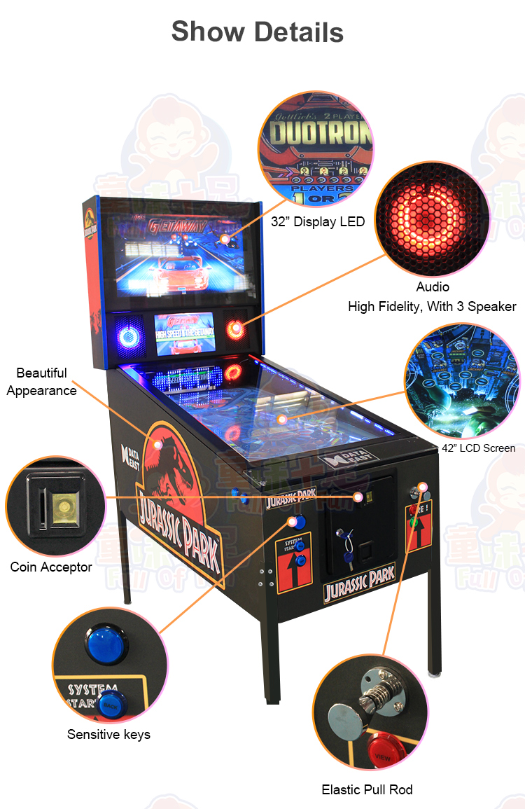 Virtual Pinball Machine 32–49in with LED and Vibration, Home & Arcade Coin Mode, 66–1700 Games