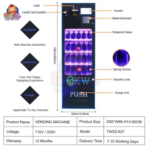 Compact custom vending machine for multiple products, easy operation, ideal for malls, offices, hotels, and more