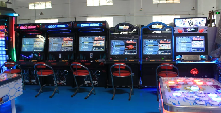 Black sit-down arcade cabinet for fighting games