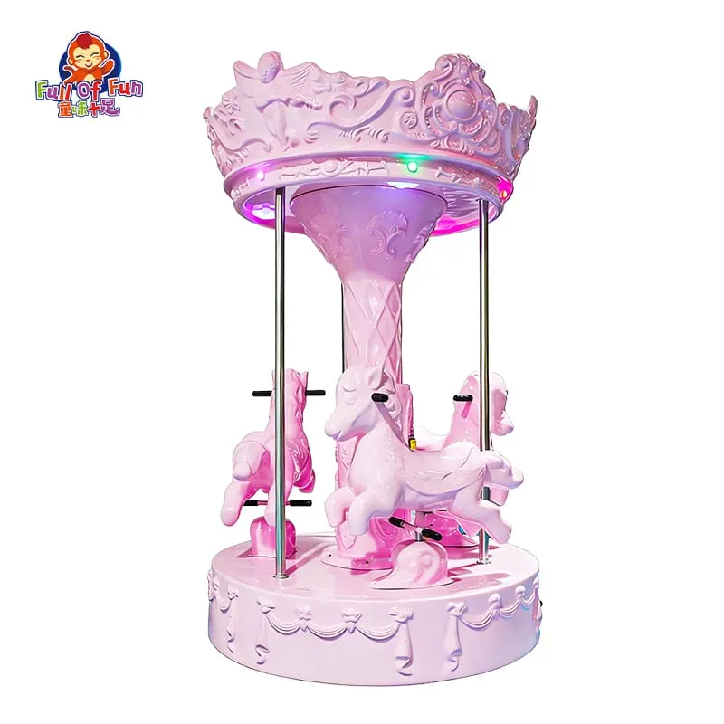 Carrusel infantil rosa que funciona con monedas, directamente de fábrica.