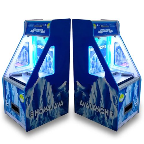 Snow Mountain-themed arcade coin pusher machine with icy graphics, LED lights, and single-player gameplay.