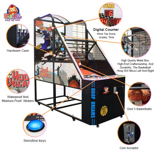 Coin-operated LED Basketball Arcade Machine with lights for arcade use.
